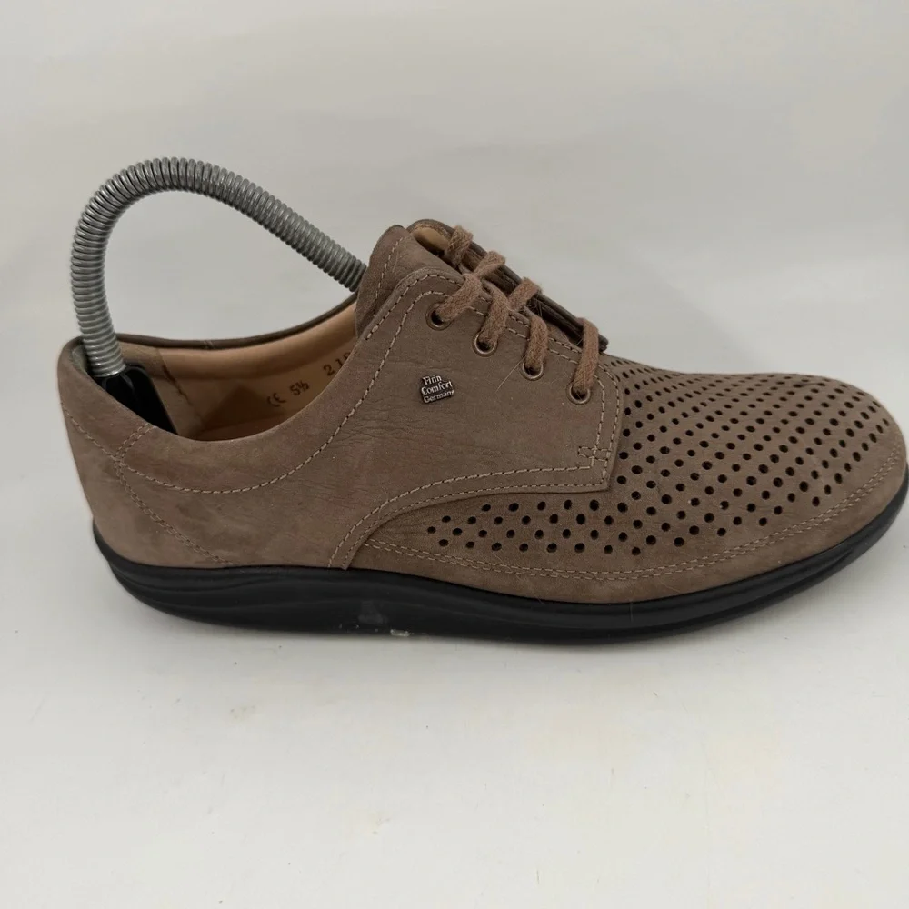 Finn Comfort Women’s Harajuka Finnamic-SZ 7.5-Taupe Leather Flat Oxford Shoe